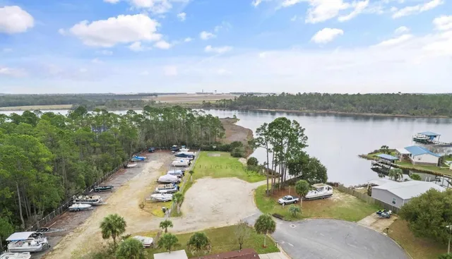 a view of a lake with a city