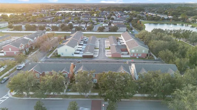 an aerial view of city and mountain view