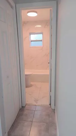 a bathroom with a bathtub