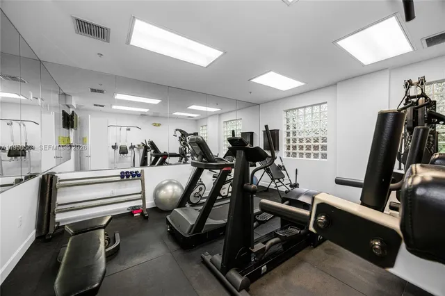 a view of a room with gym equipment