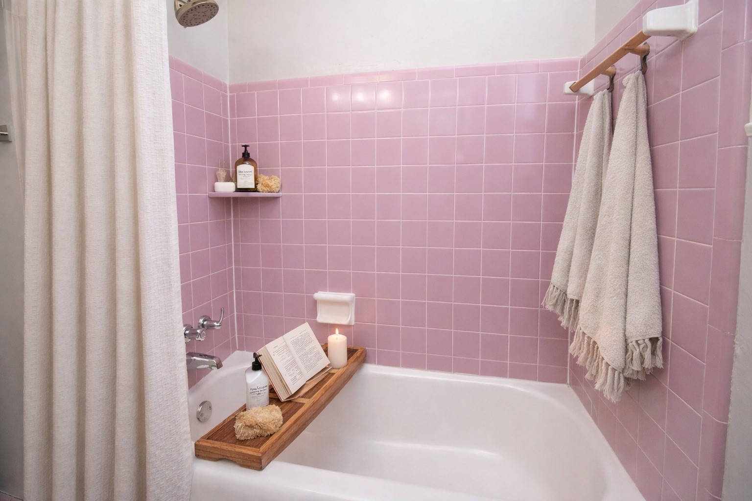 2619 Soway Street Houston, TX 77080 - Photo 14 of 17 Bathroom with vintage original 1950s tile | VIRTUALLY STAGED