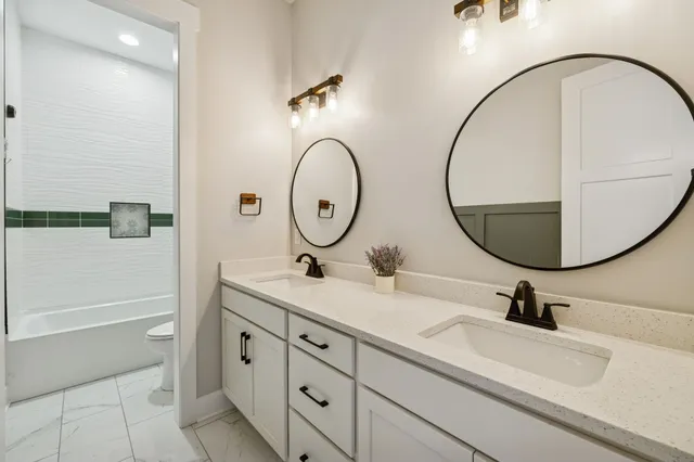 a bathroom with a bathtub