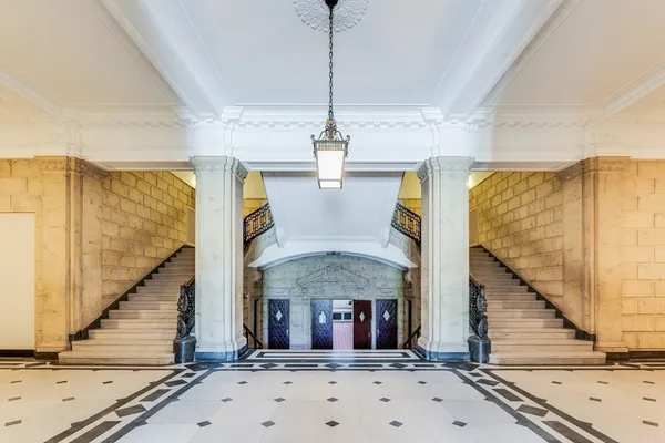 a view of a hall with front door