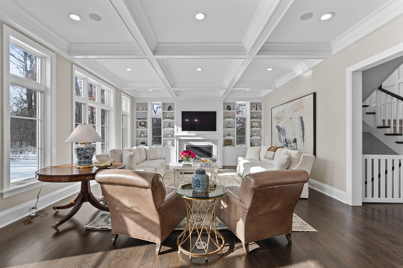 511 Lansdowne Lane Lake Bluff, IL 60044 - Photo 16 of 69 a living room with fireplace furniture and a flat screen tv