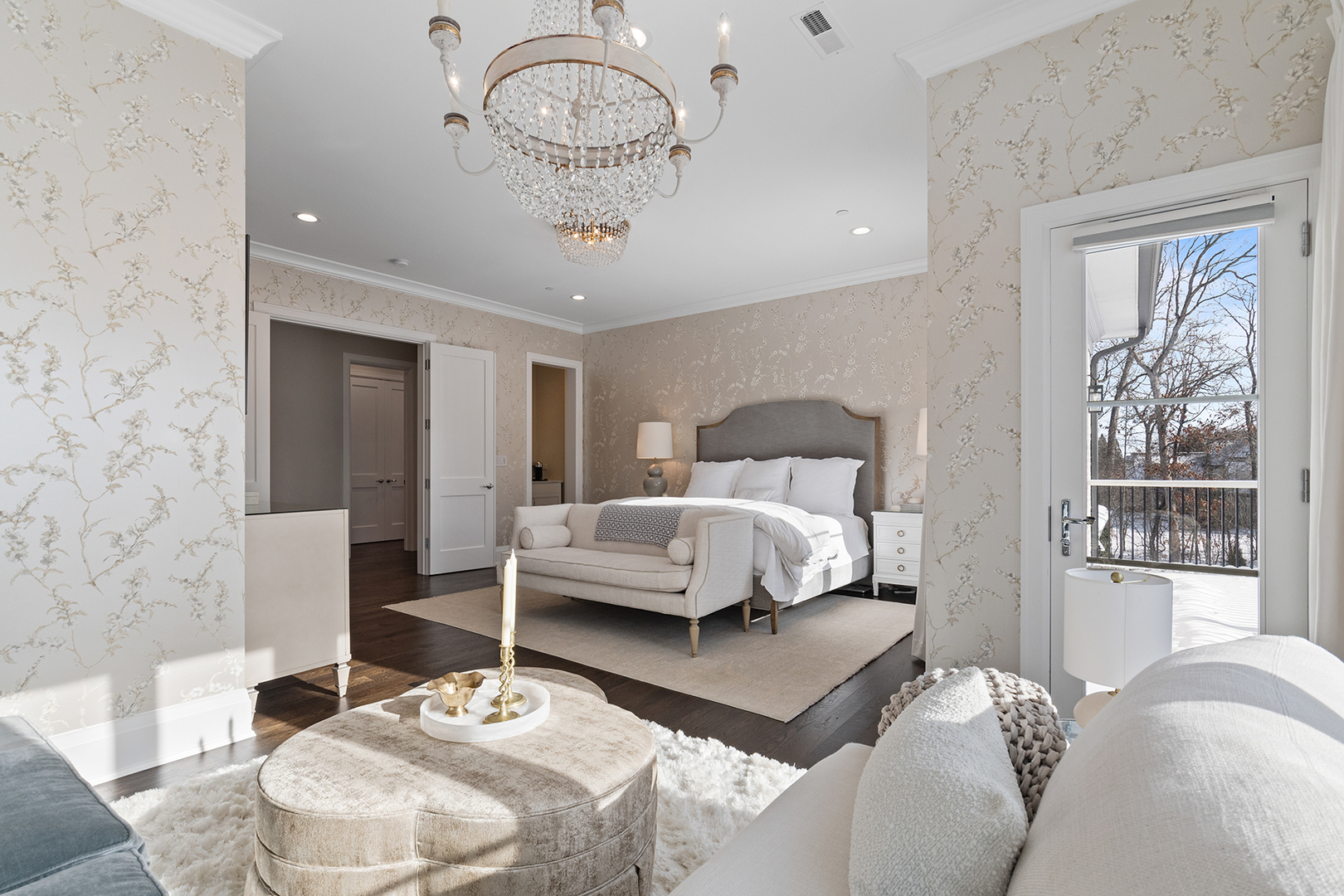 511 Lansdowne Lane Lake Bluff, IL 60044 - Photo 35 of 69 a bedroom with a large bed and a chandelier