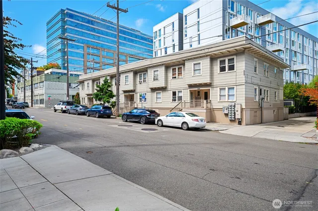 front view of a building with a street
