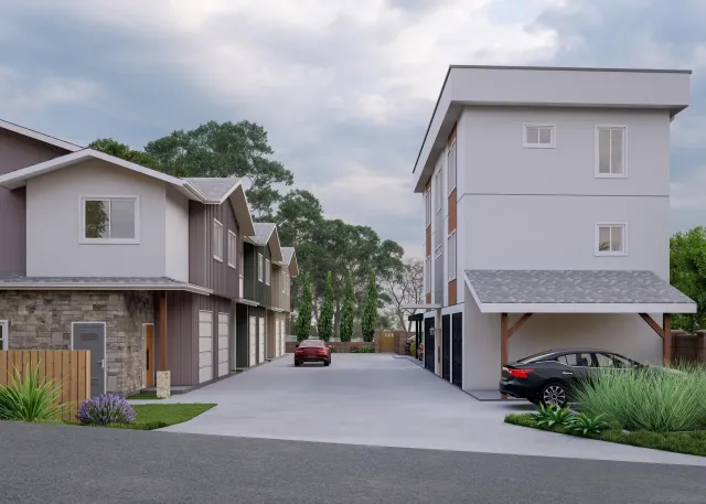 a front view of a house with garage