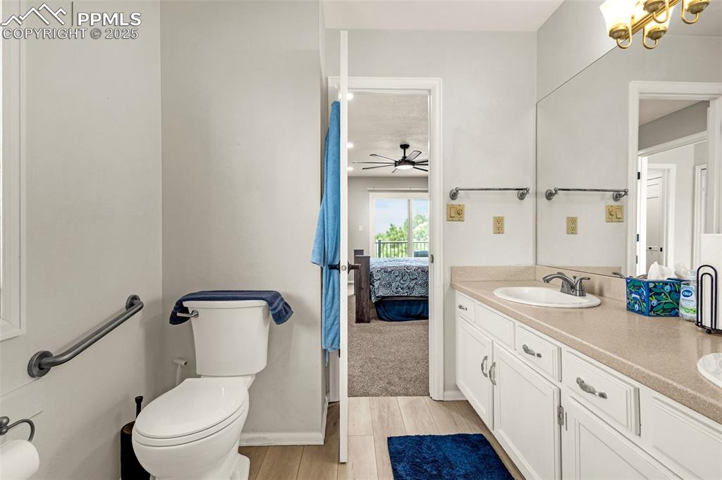 342 Mission Hill Way Colorado Springs, CO 80921 - Photo 30 of 37 a spacious bathroom with a toilet a sink and a mirror