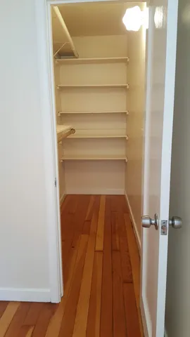 a view of walk in closet with empty racks