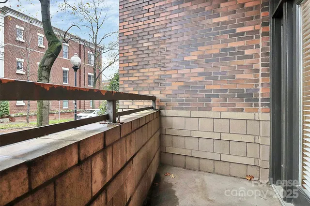 a view of the porch of a building