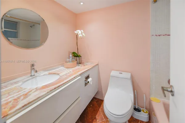 a bathroom with a bathtub