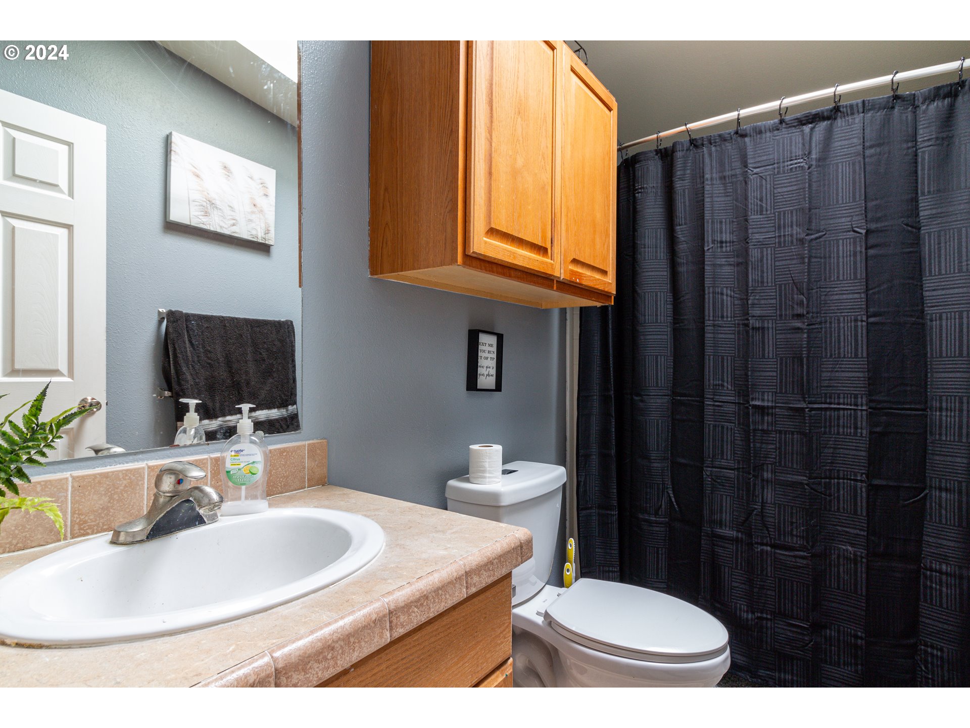 80265 Canal Road Hermiston, OR 97838 - Photo 16 of 26 a bathroom with a sink a toilet and shower curtain