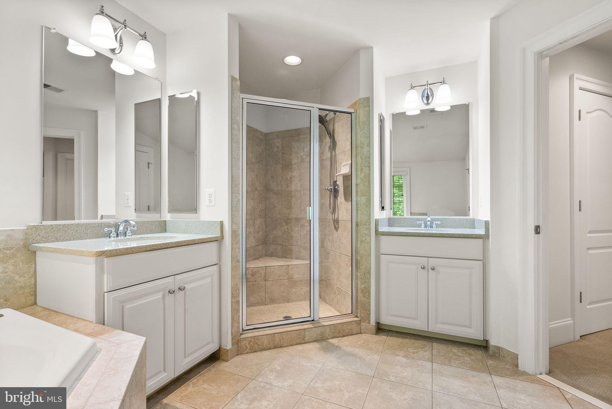 7534 Red Hill Drive Springfield, VA 22153 - Photo 45 of 90 a bathroom with a shower a sink and a mirror