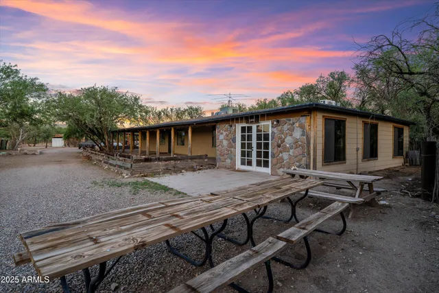 a view of a terrace with a garden