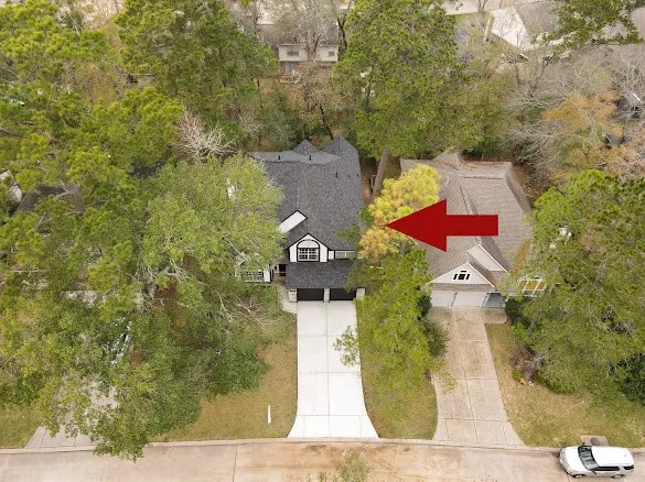 an aerial view of a house