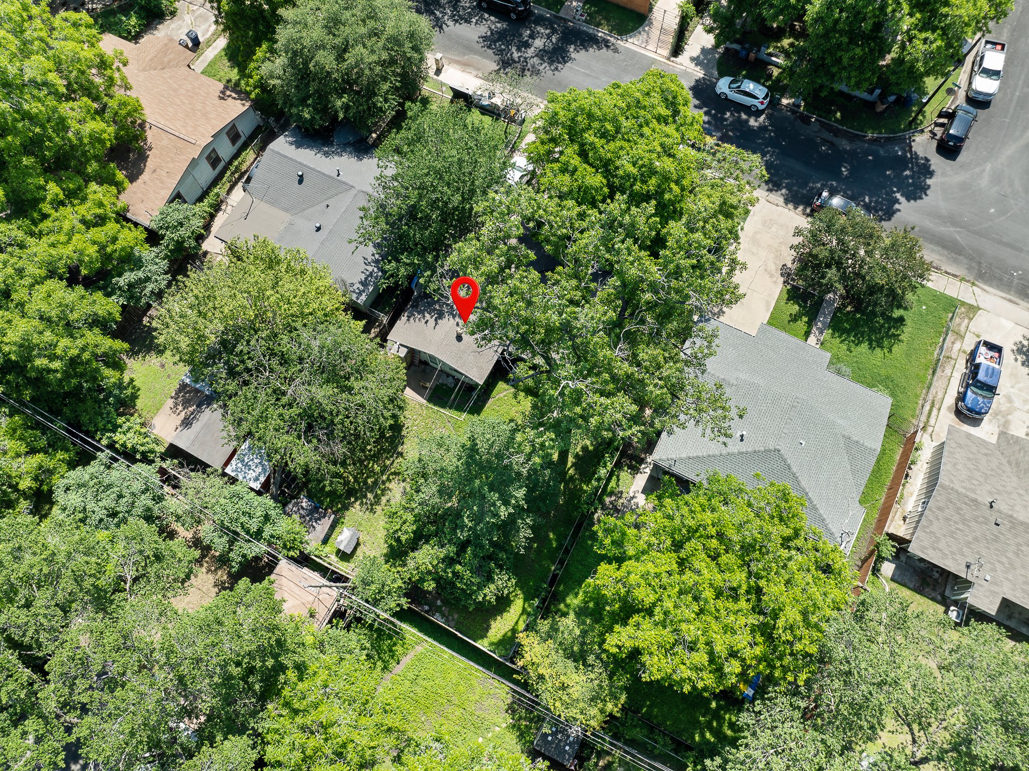 1122 Spur Street, Unit D Austin, TX 78721 - Photo 4 of 6 Aerial perspective highlighting property within a verdant neighborhood