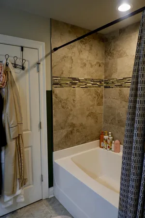 a bathroom with a bathtub