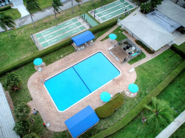 a view of a garden with palm trees