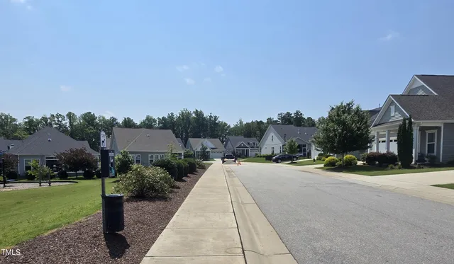 a row of houses with outdoor space and trees