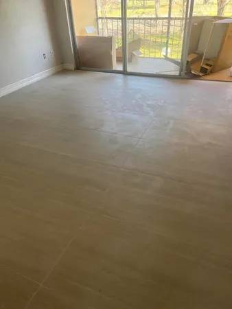 an empty room with a workbench