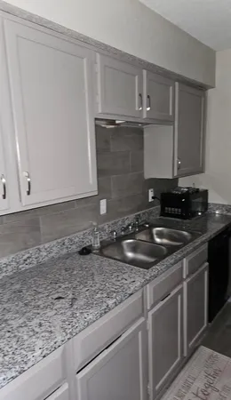 a kitchen with a sink and cabinets