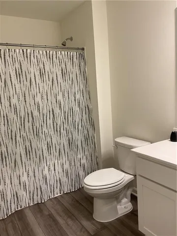 a white toilet sitting next to a shower curtain