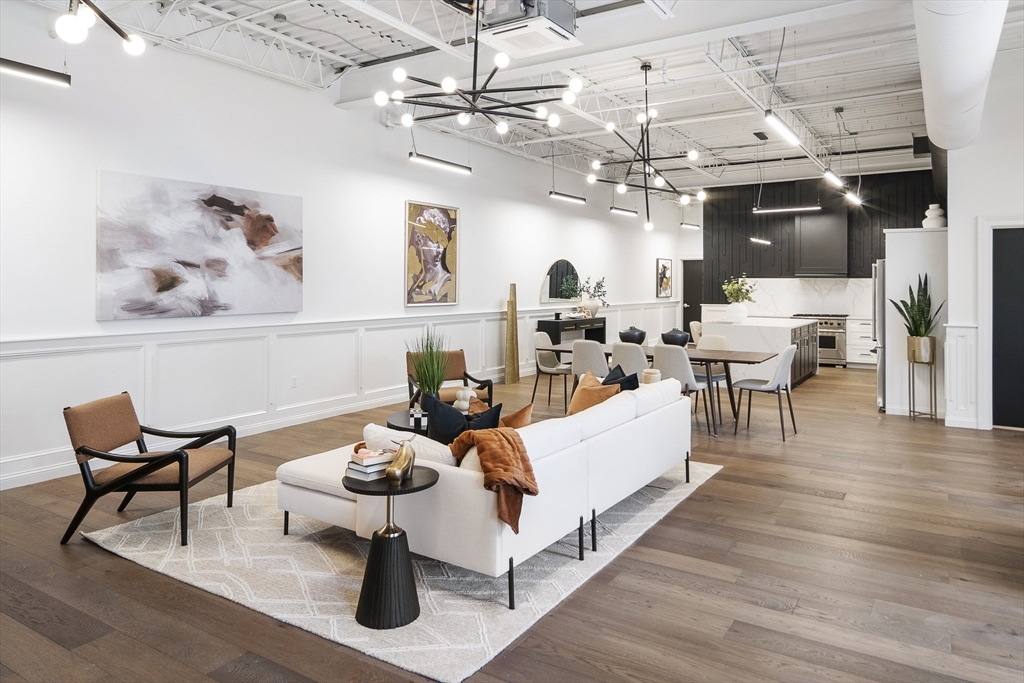 147 Sherman Street, Unit 201 Cambridge, MA 02140 - Photo 5 of 33 a living room with lots of furniture and a chandelier