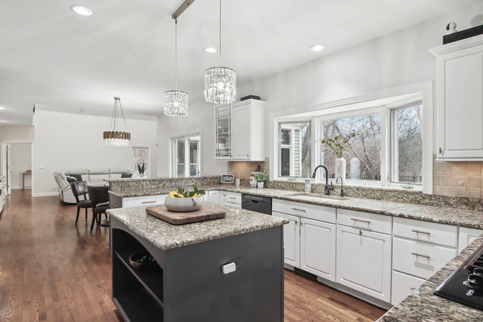 1005 Bridle Lane Cary, IL 60013 - Photo 12 of 64 a kitchen with granite countertop a stove a sink a dining table and chairs