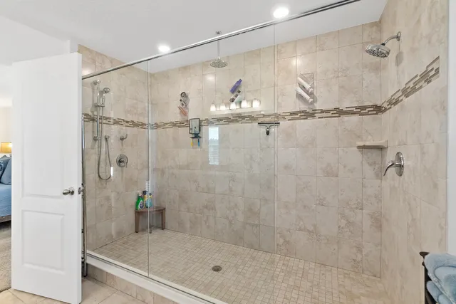 a bathroom with a shower