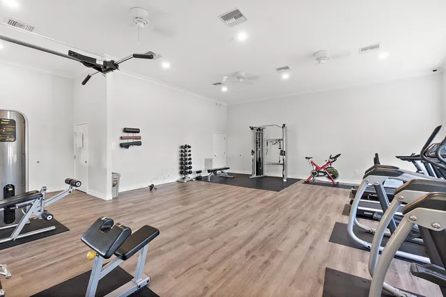a view of a room with gym equipment