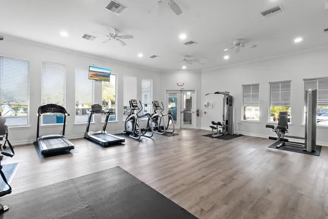 a view of a room with gym equipment