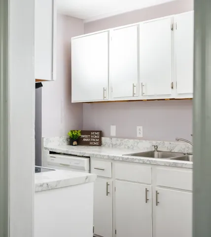 a kitchen with stainless steel appliances granite countertop a sink and a white cabinets