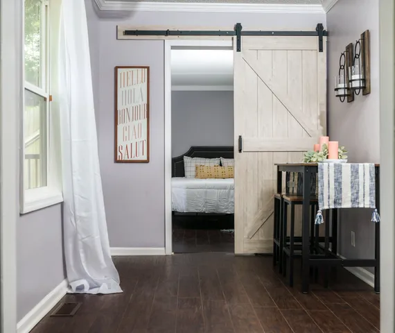 a view of livingroom with furniture and wooden floor