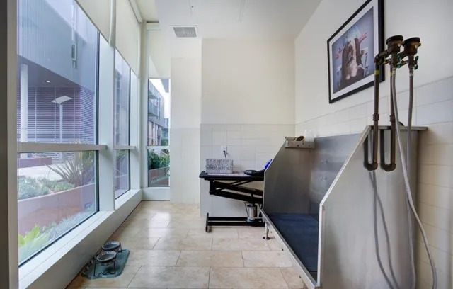 a view of a hallway with workspace