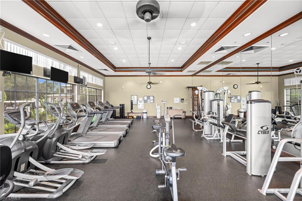 3653 Periwinkle Way Naples, FL 34114 - Photo 48 of 49 Exercise room featuring ornamental molding and recessed lighting