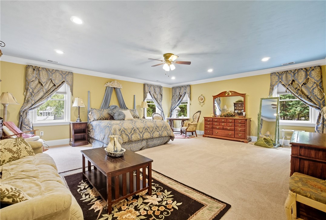 2328 Spindrift Road Virginia Beach, VA 23451 - Photo 18 of 50 Bedroom featuring carpet flooring, ornamental molding, ceiling fan, and recessed lighting