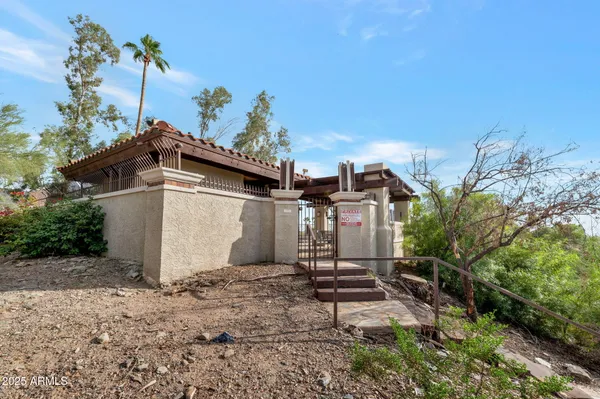a view of a town with trees around