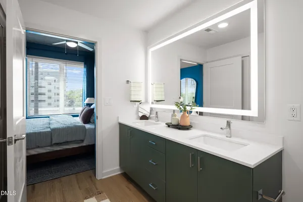 a hallway with a washer and dryer