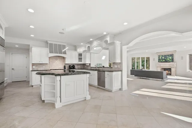 an aerial view of a house with yard and green space