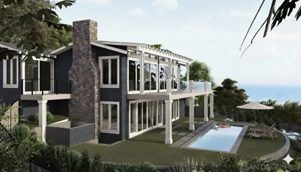 a view of a house with roof deck front of house