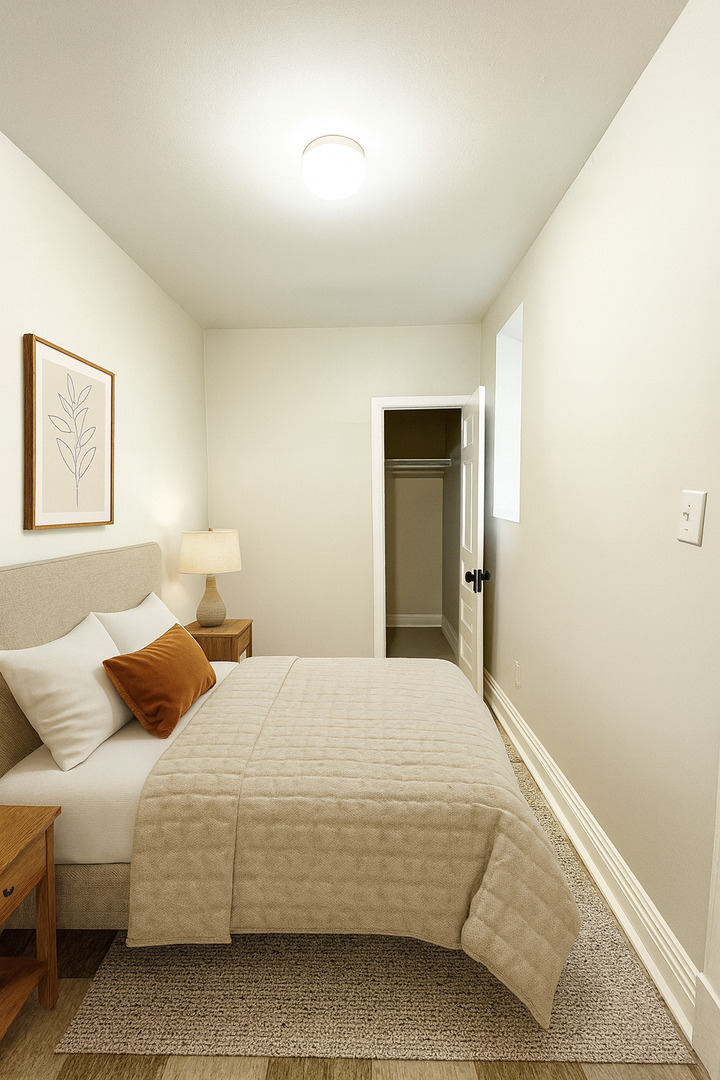 2706 South St Louis Avenue, Unit 3F Chicago, IL 60623 - Photo 5 of 9 a bedroom with a bed and a painting on the wall