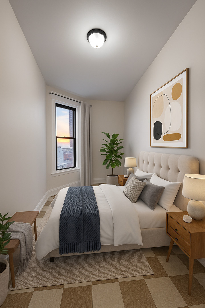 2706 South St Louis Avenue, Unit 3F Chicago, IL 60623 - Photo 6 of 9 a bedroom with a bed and a painting on the wall