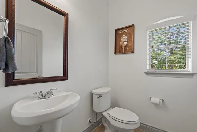 a bathroom with a toilet a sink and a mirror