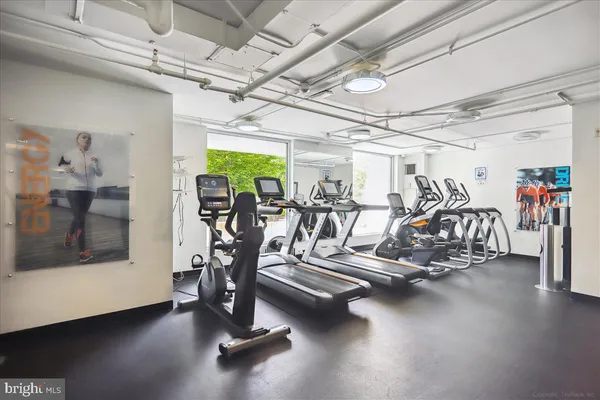 a view of a room with gym equipment
