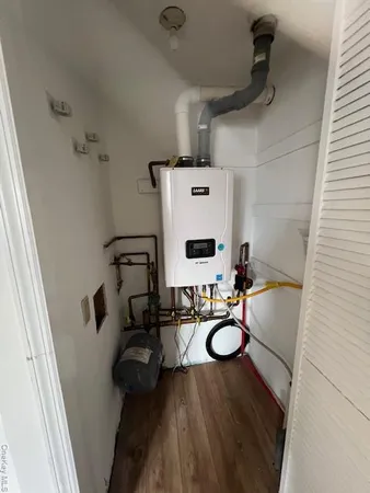 a view of balcony with wooden floor