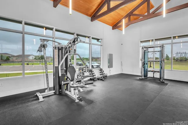 a view of a room with gym equipment