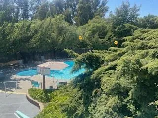 a room with pool table and windows