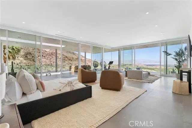 a view of a living room with a fireplace and a potted plant