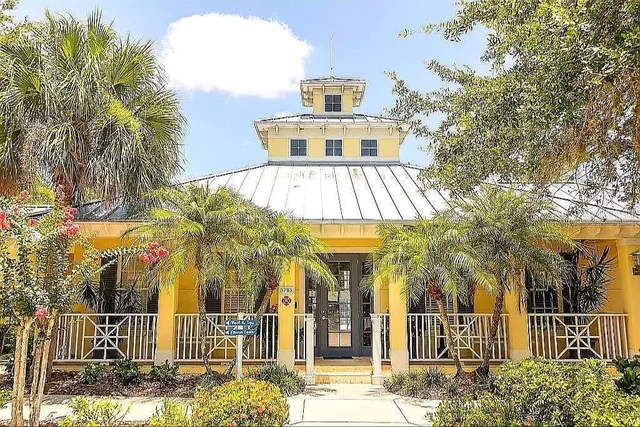 a view of a lake with sitting area