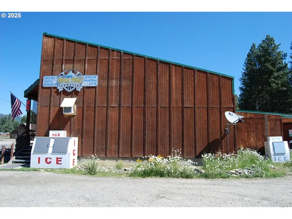 a view of a backyard with potted plants and wooden fence
